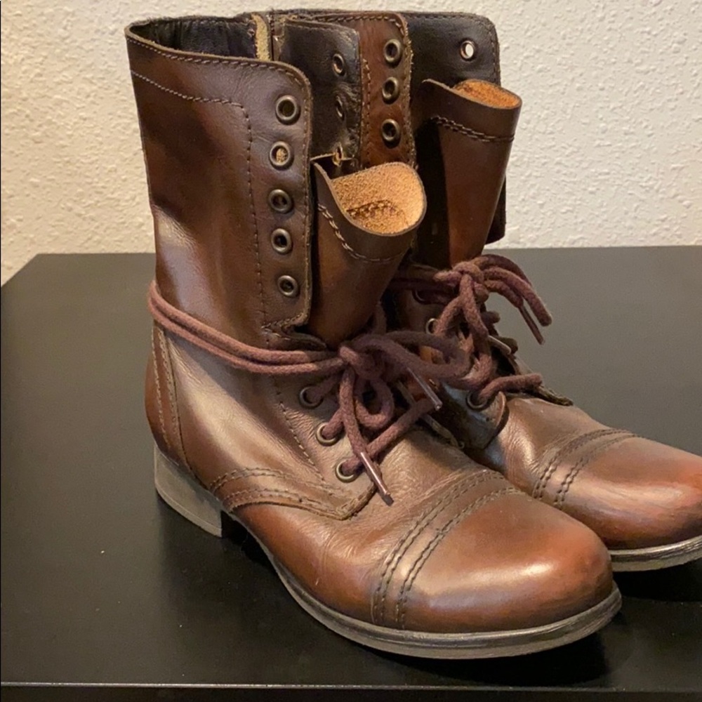 Steve Madden Troopa Brown Leather Combat Boots